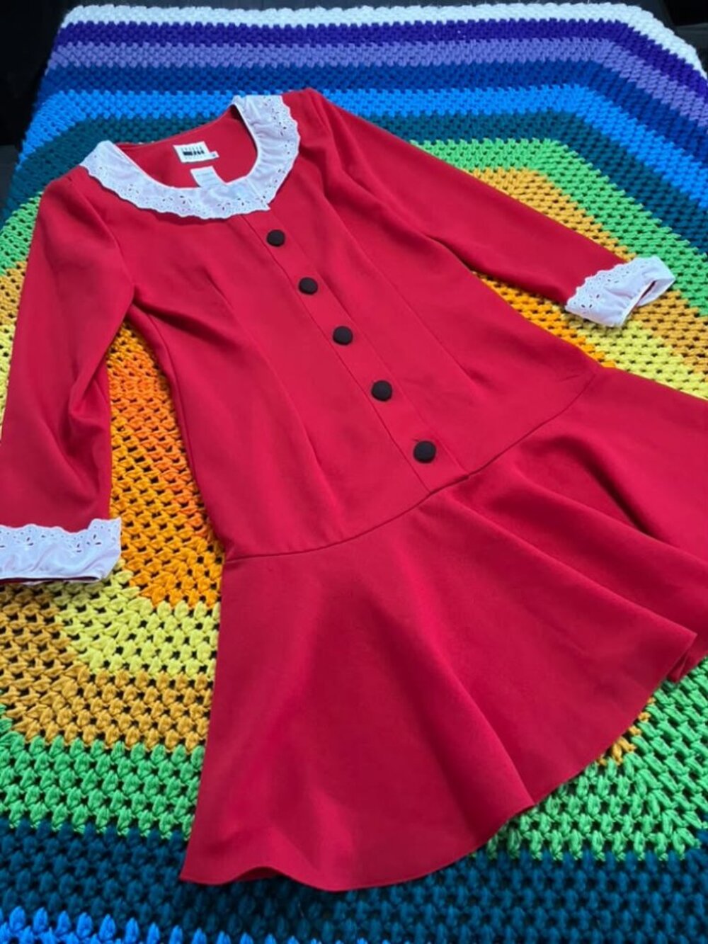 80's Vintage Leslie Fay Veruca Salt Red White Drop Waist Mini Dress *UPCYCLE